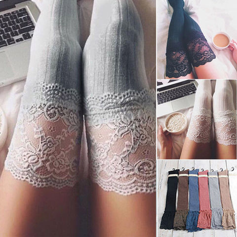2022 Brand New Women Winter Cable Knit Over Knee Long Boot Thigh-High Warm Stockings Lace Leggings ► Photo 1/6