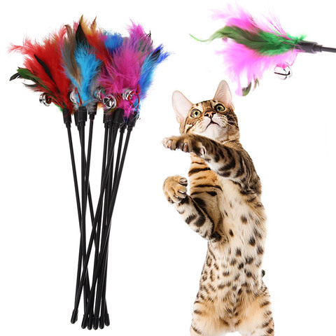 1PC 5Pcs Cat Toys Soft Colorful Cat Feather Bell Rod Toy for Cat Kitten Funny Playing Interactive Toy Pet Cat Supplies ► Photo 1/6