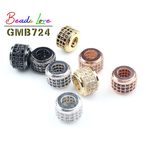 3pcs/lot Fashion Metal Brass Micro Pave Crystal CZ Cylinder Round Spacer Beads for Men Bracelet Making DIY Jewelry Accessories ► Photo 1/6