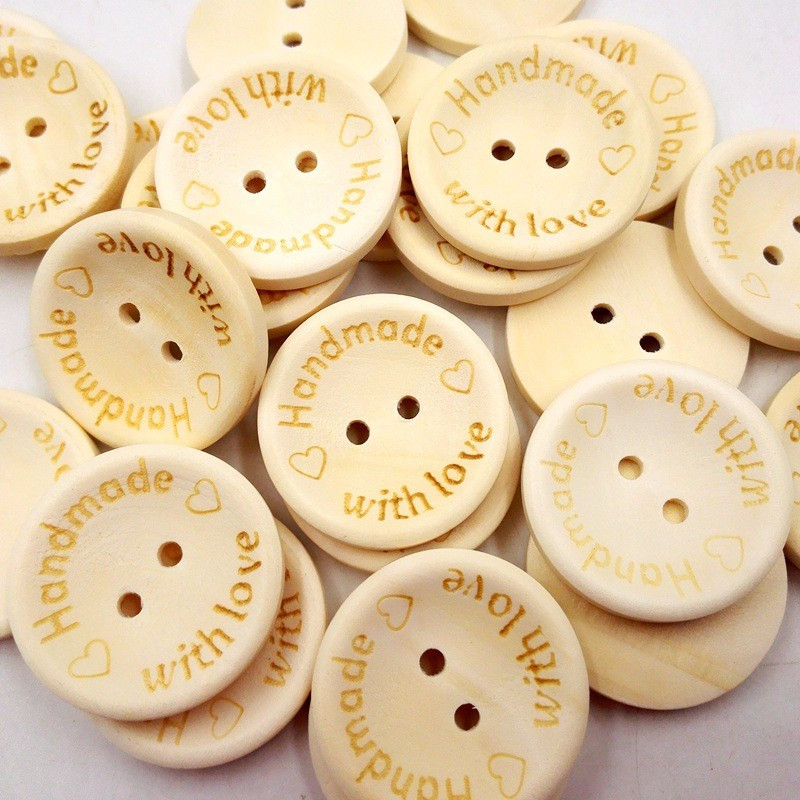Wooden Buttons "Handmade" Letters Sewing Accessories Scrapbooking DIY Crafts 