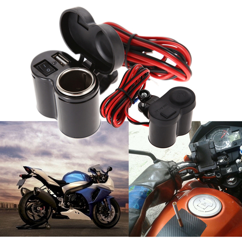 Motorcycle Scooter Handle Bar Mounted Charger Waterproof Dual USB Charger Adapter with 12V/24V Moto Cigarette Lighter Socket ► Photo 1/6