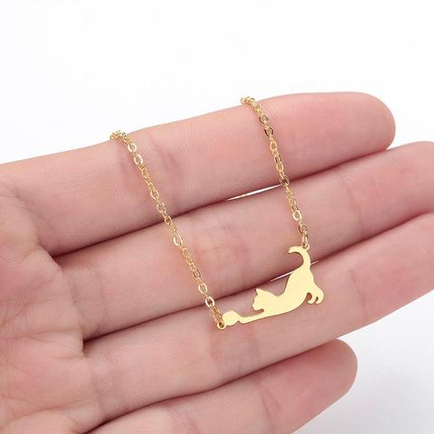 Chandler 316L Steel Cat Necklace Cat Playing Ball Cute Kitten Necklaces Kids Collares Female Simple Jewelry Pet Lovers Gifts ► Photo 1/5