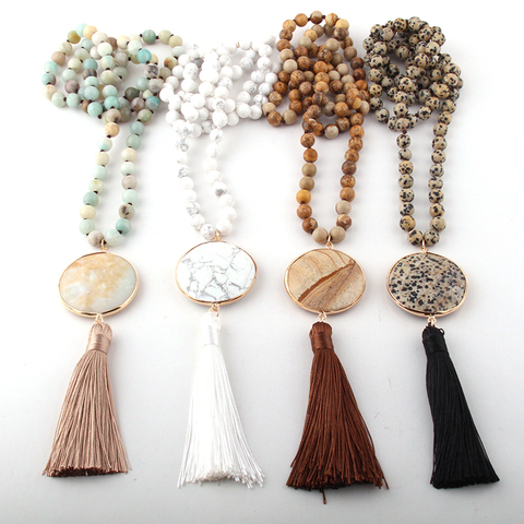 Fashion Bohemian Jewelry Semi Precious Stones Long Knotted Matching Stone Links Tassel Necklaces For Women Ethnic Necklace ► Photo 1/6