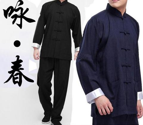 2016 Classic Chinese tang suit black blue Kung Fu suits Bruce Lee clothes Wing Chun taiji tai chi clothing set costume for men ► Photo 1/1