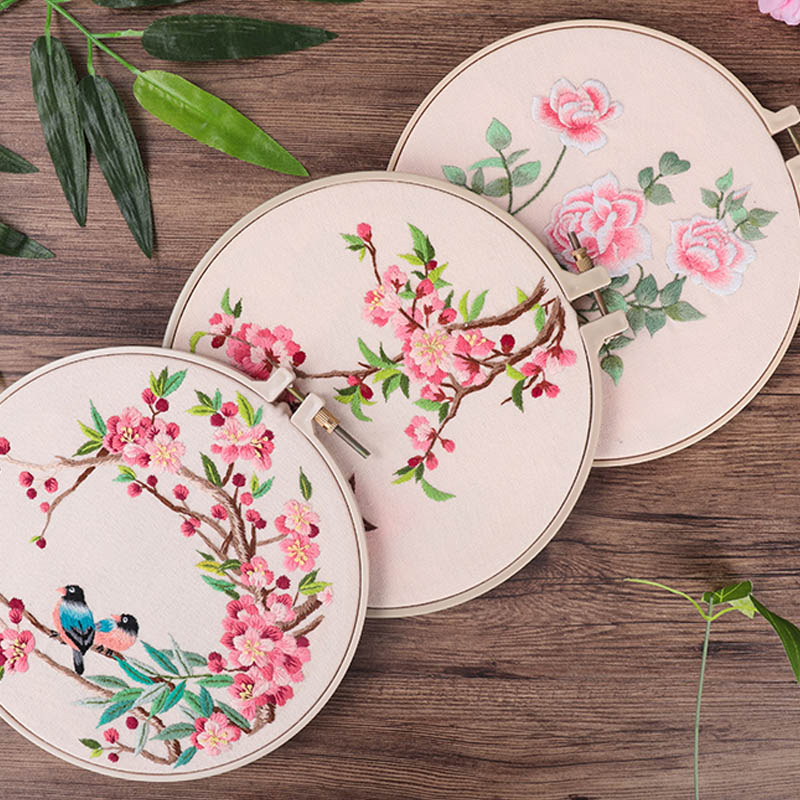3D DIY Rose Flower Bouquet Embroidery Set with Hoop for Beginner