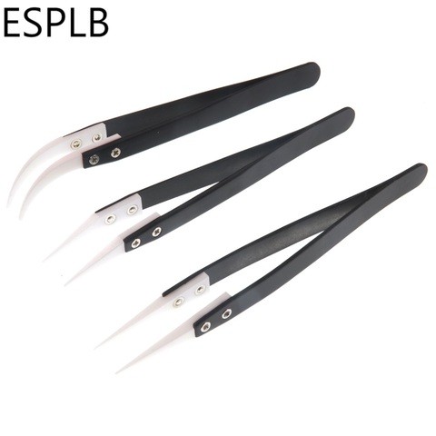 Anti-Static Ceramic Tweezers Stainless Steel Electronic Cigarette Industrial Ceramic Tweezers Insulated Straight Curved Tip ► Photo 1/6