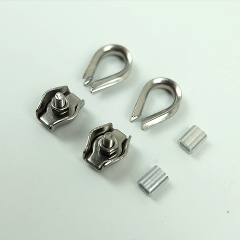2pcs Thimbles Ring Clamp + 2pcs Single Grips Cable Clamps + 2pcs aluminum ferrule For 1mm 2mm 3mm Stainless Steel Wires rope ► Photo 1/6