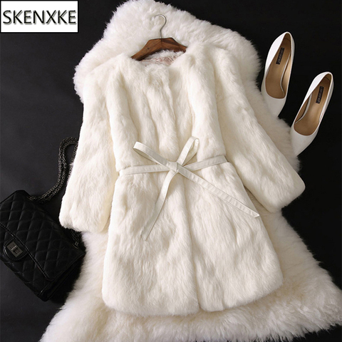 2022 New Natural Real Rabbit Fur Long Coat Winter Real Rabbit Fur Jacket Korean Female Three Quarter Sleeve Soft Real Fur Coats ► Photo 1/6