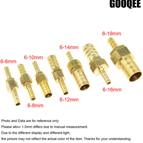 1pcs Brass 6mm Hose Fitting to 6/8/10/12/14/16/19mm OD Raccord Reducer Barbed Adapter Pipe Fittings Gas Copper Coupler Connector ► Photo 1/1