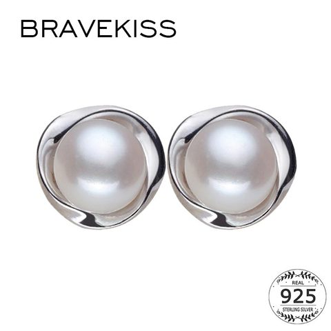 BRAVEKISS Natural Freshwater Pearl Earrings 925 Sterling Silver Stud Earring for Women Elegant earings fashion jewelry BAE0023 ► Photo 1/5