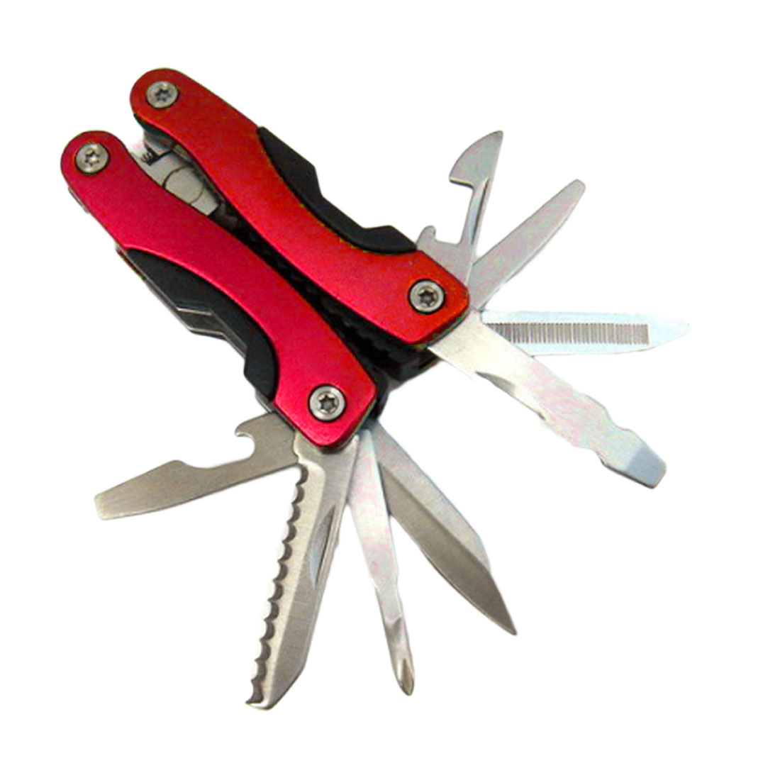 Outdoor Survival Stainless Steel Multi Tool Plier 9 In 1 Portable Compact Red