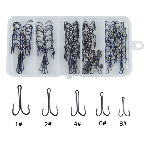 100Pcs/Box High Carbon Steel Black Double Fishing Hooks Kit Fly Tying Double Hook For Jig Bass Fishhook ► Photo 1/6