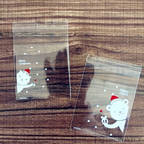 100Pcs Christmas Candy Bags Cute Plastic Gift Cookies Packaging Bags Biscuits Snack Candy Cake Packing Bags for Xmas Decoration ► Photo 1/6