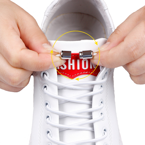 No Tie Shoelaces Elastic Shoe laces Round Metal Locking Quick Off White Shoe lace Child Adult Sneakers Unisex Lazy laces 1 Pair ► Photo 1/6