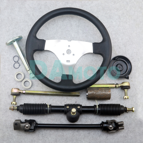 300mm Steering Wheel 320mm Assembly Full Steel Gear Rack Pinion 380mm U Joint Tie Rod Knuckle Assy For Go Kart Buggy UTV Bike ► Photo 1/6