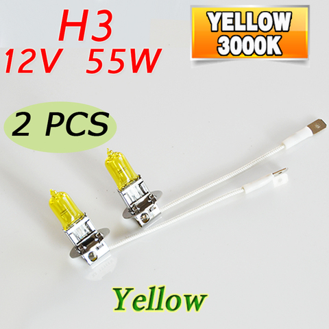 SINOVCLE 2 PCS(1 Pair) 12V 55W Yellow H3 Halogen Lamp 3000K HeadLight Xenon Glass Replacement Car Light Auto Bulb FREE SHIPPING ► Photo 1/4