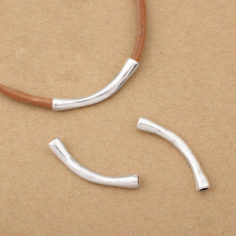 10Pcs Antique Silver Color Zamak Solid Plain Curved Tube Connector For 4mm Round Leather Cord Bracelet Jewelry Findings ► Photo 1/5