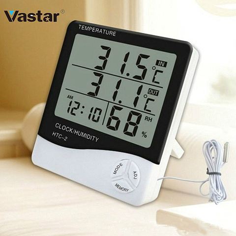 Vastar LCD Electronic Digital Temperature Humidity Meter Indoor Outdoor Thermometer Hygrometer Weather Station Clock HTC-1 HTC-2 ► Photo 1/6