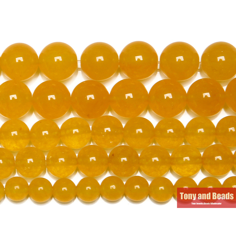 Free Shipping Smooth Natural Stone Yellow Chalcedony Jades Loose Beads 6 8 10 MM Pick Size ► Photo 1/1