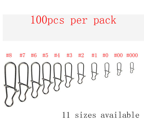 100Pcs Fishing Safety Snaps Fishing Bait Connector Stainless Steel Hook Lock Snap Swivels Solid Rings ► Photo 1/6