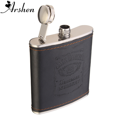 Arshen Top Quality 7oz Stainless Steel Hip Flask Flagon Liquor Whiskey Wine Pot Leather Cover Bottle Travel Tour Barware  ► Photo 1/6
