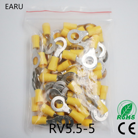 RV5.5-5 Yellow Ring insulated terminal cable Crimp Terminal 100PCS/Pack suit 4-6mm2 Cable Wire Connector RV5-5 RV ► Photo 1/2