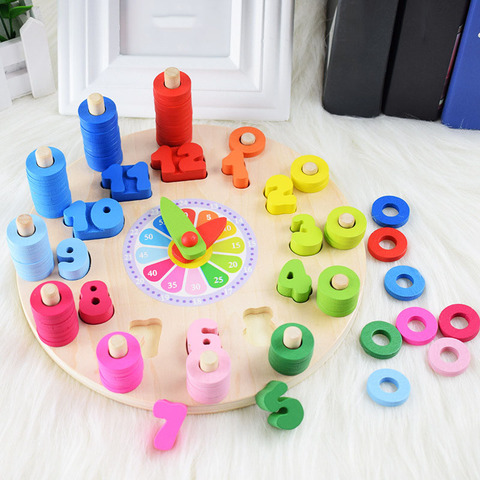 Preschool Baby Montessori Toys Early Education Teaching Aids Math Toys Digital Clock Wooden Toy Count Geometric Shape Matching ► Photo 1/6