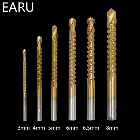 6pcs/lots 3-8mm Titanium Coated HSS Drill Bit Electric Drill Plastic Metal Hole Grooving Drill Saw Carpenter Woodworking Tools ► Photo 1/6