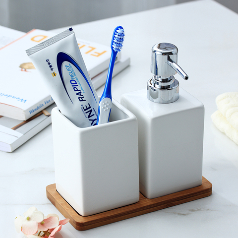 320ml Ceramic Liquid Soap Dispenser for Kitchen Bathroom Home Decoration Hand Soap Bottle Pressing Shower Gel Toothbrush Holder ► Photo 1/6