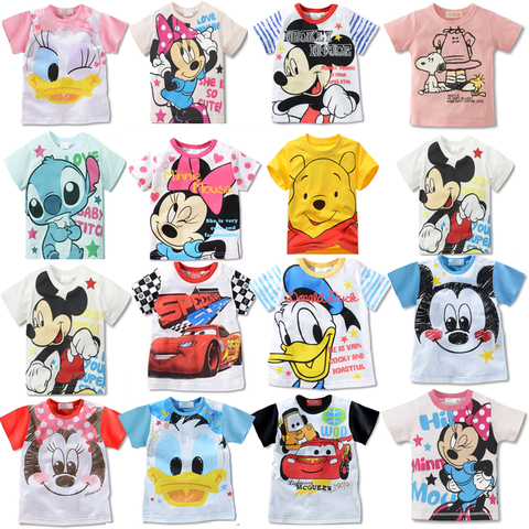 Summer Girls Boy TShirt mickey minnie Mouse Donald Duck Lilo Stitch Short Sleeve T-shirt Print Children's Cartoon Kids Clothes ► Photo 1/6