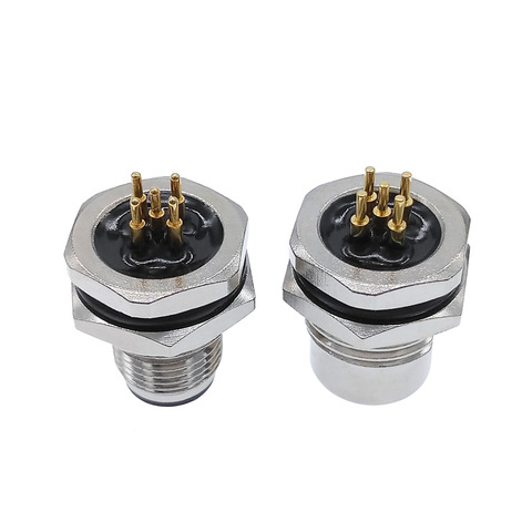 PCB sensor connector panel M12 front nut flange socket M1216 waterproof connectors 4 5 8pin screw threaded coupling male female ► Photo 1/5