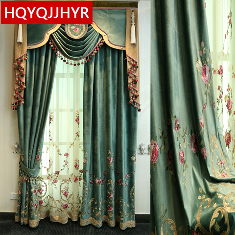 Green luxury villa high quality velvet embroidered curtains for living room Voile Curtain for Bedroom Window Treatment Drapes ► Photo 1/6