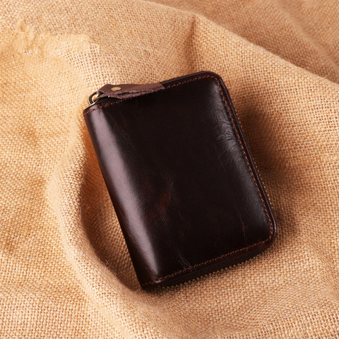 Business Card Holder Men Vintage Prevent RFID Bank/ID/Credit Card Holder Wallet Black/coffee/brown Zipper Cow Leather Card Case ► Photo 1/1