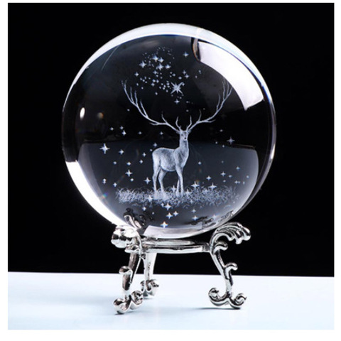 60/80mm Elk Crystal Ball Globe 3D Inner Carving Moose Quartz Glass Ball Deer Model Sphere Glass Globe Home Decor ► Photo 1/6