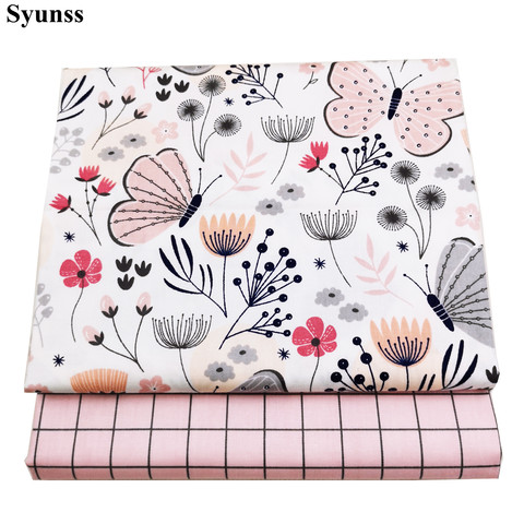 Syunss Pink Butterfly Grid Printed Cotton Fabric DIY Tissue Patchwork Telas Sewing Baby Toy Bedding Quilt Tecido The Cloth Tilda ► Photo 1/3