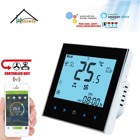 HESSWAY 2 pipes 4pipes cooling/heating touch screen digital FCU thermostat WIFI APP  for TUYA Voice chip ► Photo 1/6