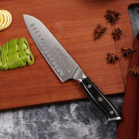 Mokithand 7 inch Santoku Knives Professional Japanese Kitchen Knife High Carbon Germany 1.4116 Steel Chef Knife with Pakka Wood ► Photo 1/6