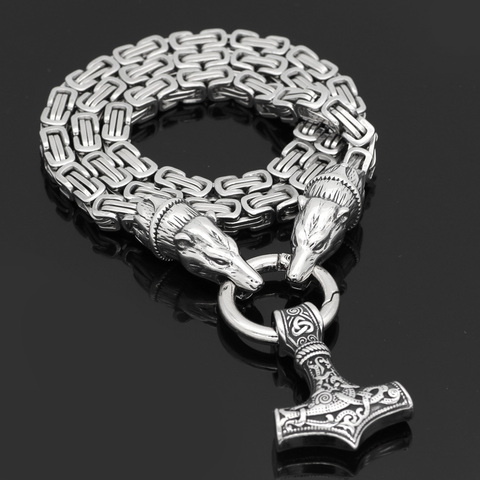 Men stainless steel viking bear head with thor hammer MJOLNIR pendant necklace -Dragon Chain ► Photo 1/6