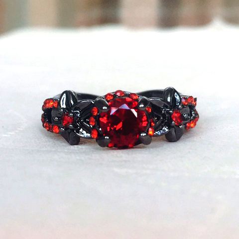 Red Garnet Flower Shiny Black Gold Filled Rings for Women Charming wedding Jewelry Promise Opal Rings Bijoux Femme party gifts ► Photo 1/6