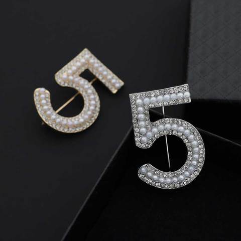 Big Brand Brooches Letter 5 Full Brooches Pins For Women Party Flower Pearl Brooches Jewelry ► Photo 1/6