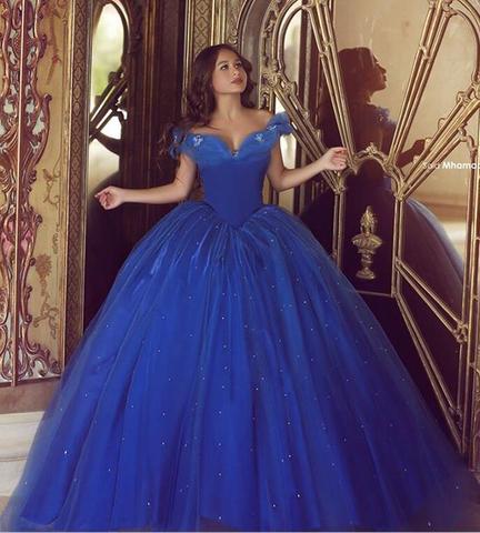 Royal Blue Puffy 2022 Cheap Quinceanera Dresses Ball Gown Off The Shoulder Tulle Beaded Party Sweet 16 Dress ► Photo 1/6