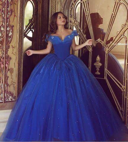 Royal Blue Puffy 2022 Cheap Quinceanera Dresses Ball Gown Off The