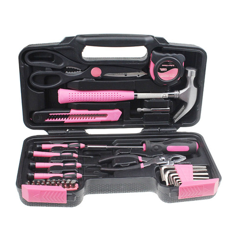 Pink 39 Piece DIY Household Home Hand Tool Set Kit Box With Hard Storage Case ► Photo 1/5