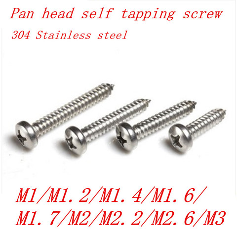 10-100pcs M1 M1.2 M1.4 M1.7 M2 M2.3 M2.6 M3  M4 M5 M6  Stainless steel Cross recessed round pan head tapping screws Wood SCREW ► Photo 1/2
