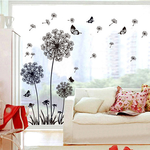 Black Dandelion Wall Sticker butterflies on the wall Living room Bedroom window decoration Mural Art Decals home decor stickers ► Photo 1/5