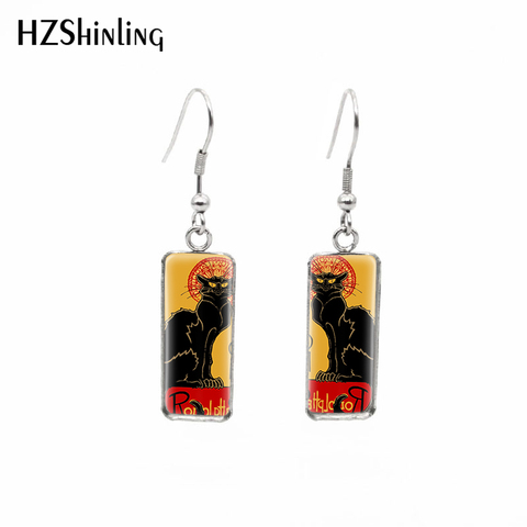 2022 New Cat With Flowers Rectangular Earring Black Cats Square Fish Hook Earrings Chat Noir Ear Ring Glass Jewelry ► Photo 1/6