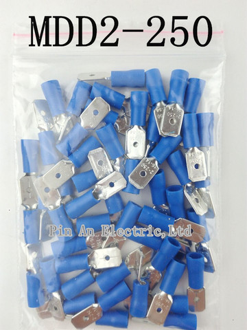 100PCS MDD2-250  male Insulated Spade Quick Connector Terminals Crimp Terminal AWG ► Photo 1/2