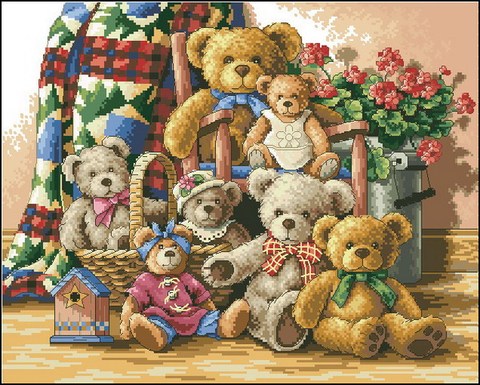 High Quality Gold Collection Counted Cross Stitch Kit Teddy Bear Gathering Party Family Club dim ► Photo 1/2
