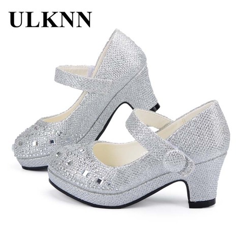 ULKNN Children Princess Shoes for Girls Sandals High Heel Glitter Shiny Rhinestone Enfants Fille Female Party Dress Shoes ► Photo 1/6