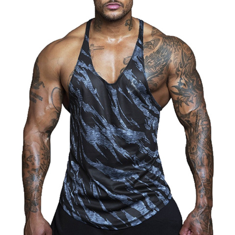 Gym Men Bodybuilding Camo Sleeveless Single Tank Top Muscle